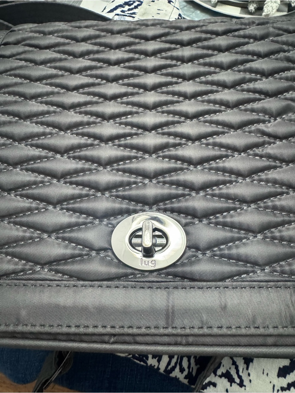 Lug Presto Quilted Grey Crossbody Detachable Strap Turn Lock - Picture 10 of 11